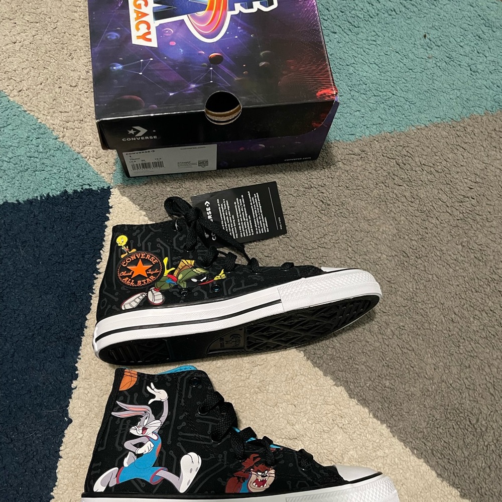 Converse Black High-Tops with Space Jam Graphics